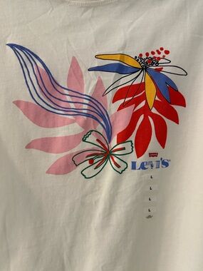 Levi's White Tee with Pink, Red, Blue & Yellow Floral Print